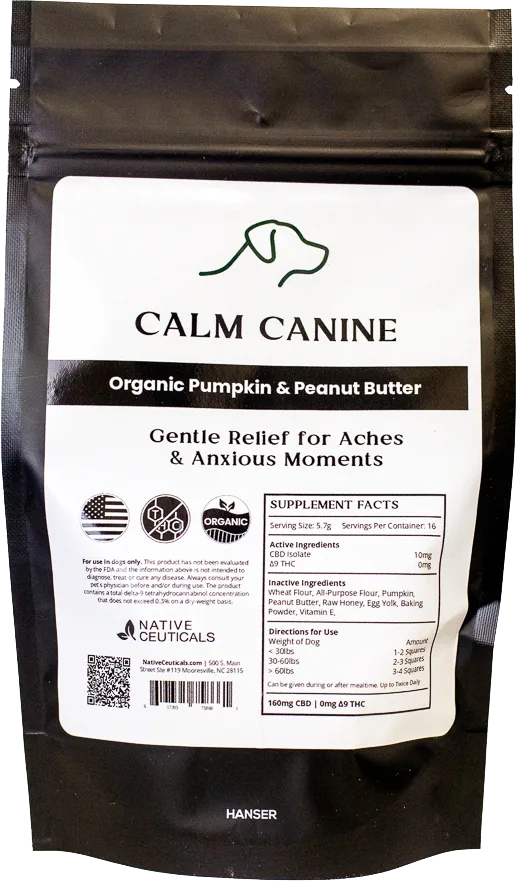 Calm Canine organic pumpkin and peanut butter pouch